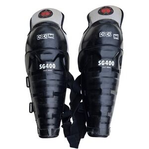 CCM SG400 Hockey Shin Guards Protection Black Youth Size wel worn need repair